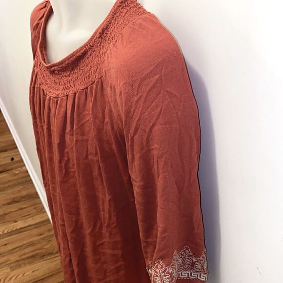 Tantrums Burnt Orange Embroidered Tunic Boho Hippie Shirt Top size XL - Picture 2 of 8